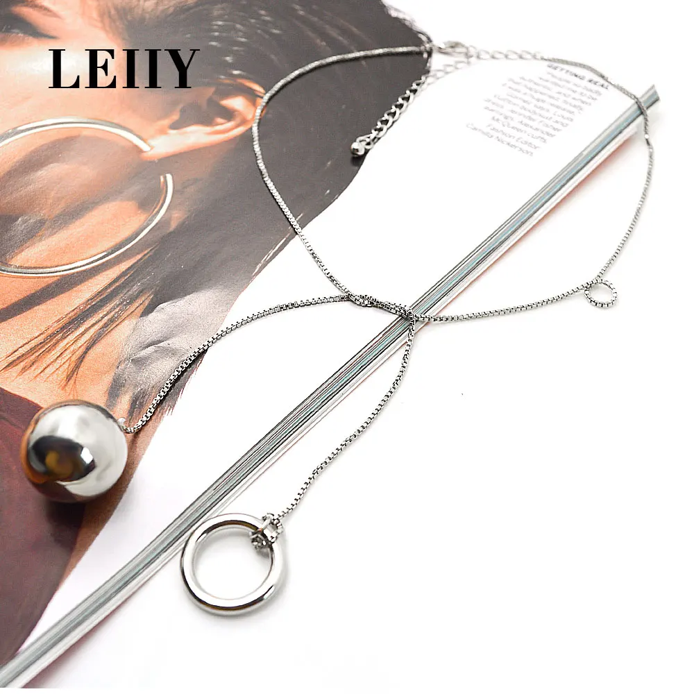 Leiiy Мода тонкие цепи коробки колье ожерелья с латунь покрытие серебро Цвет круг