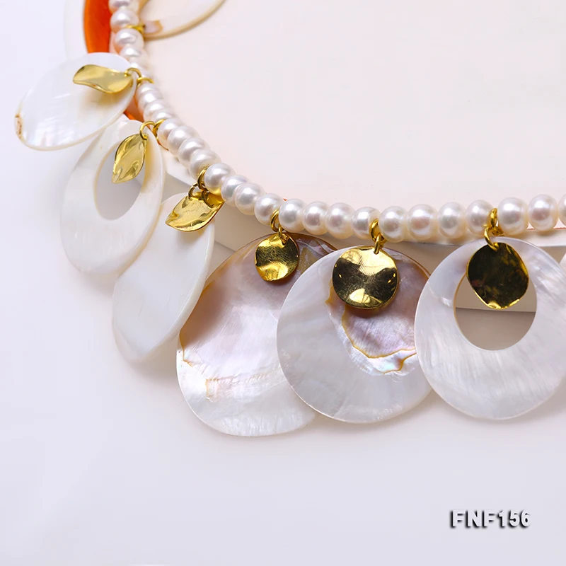 

JYX Natural Shell necklace with white 8mm freshwater pearls shining sequins 27.5"