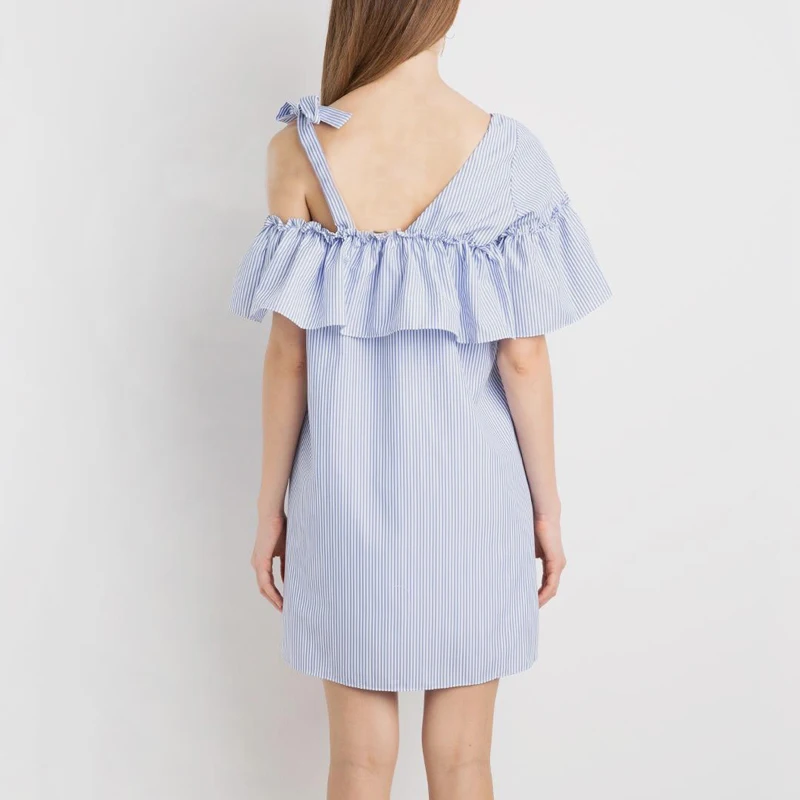 Summer ruffles women mini dress one shoulder straight short sleeve striped beach dresses vestidos WI446 | Женская одежда