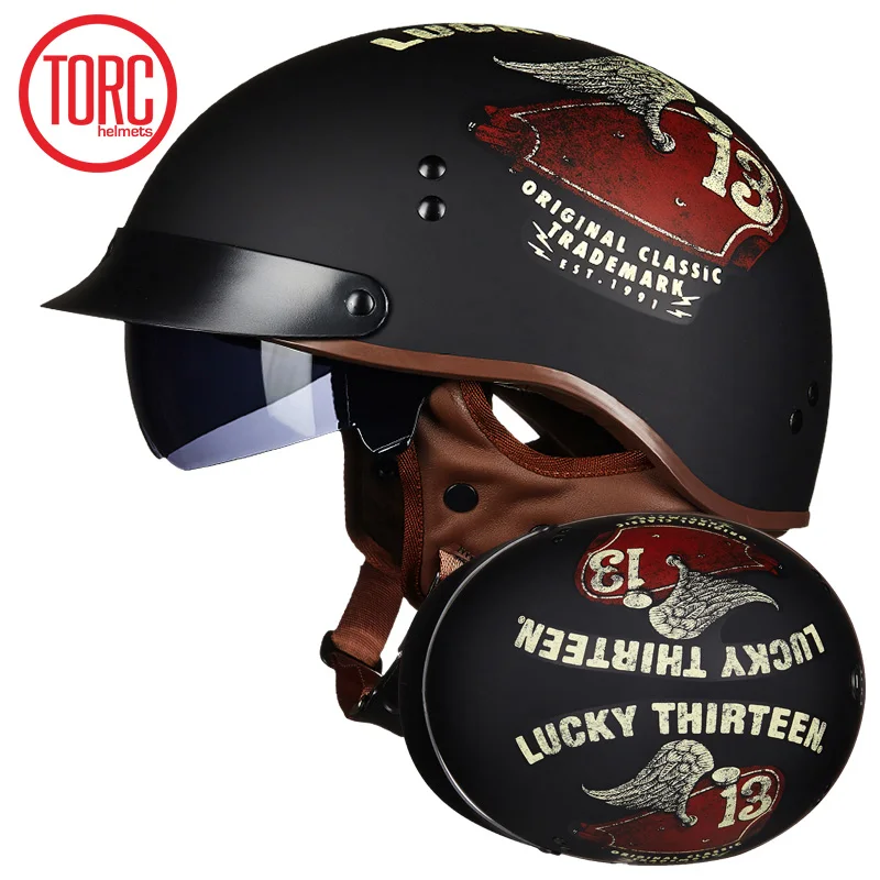 Мотоциклетный шлем TORC винтажный с полулицевой поверхностью ретро внутренним