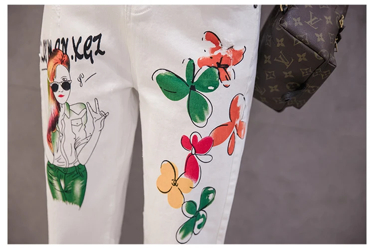 Fashion Boyfriend New Arrival Women's Clothes For Autumn Ankle-Length White Holes Jeans Beggar Pants Loose Female Denim Trousers | Женская