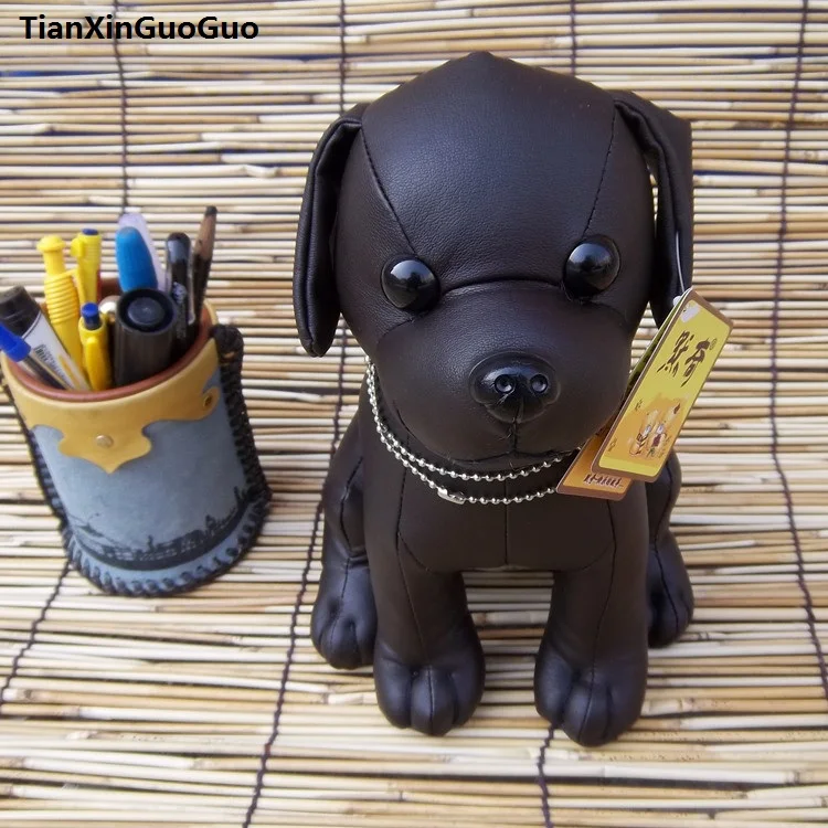 

new arrival large 26cm black chihuahua dog plush toy PU leather dog soft doll birthday gift s0066