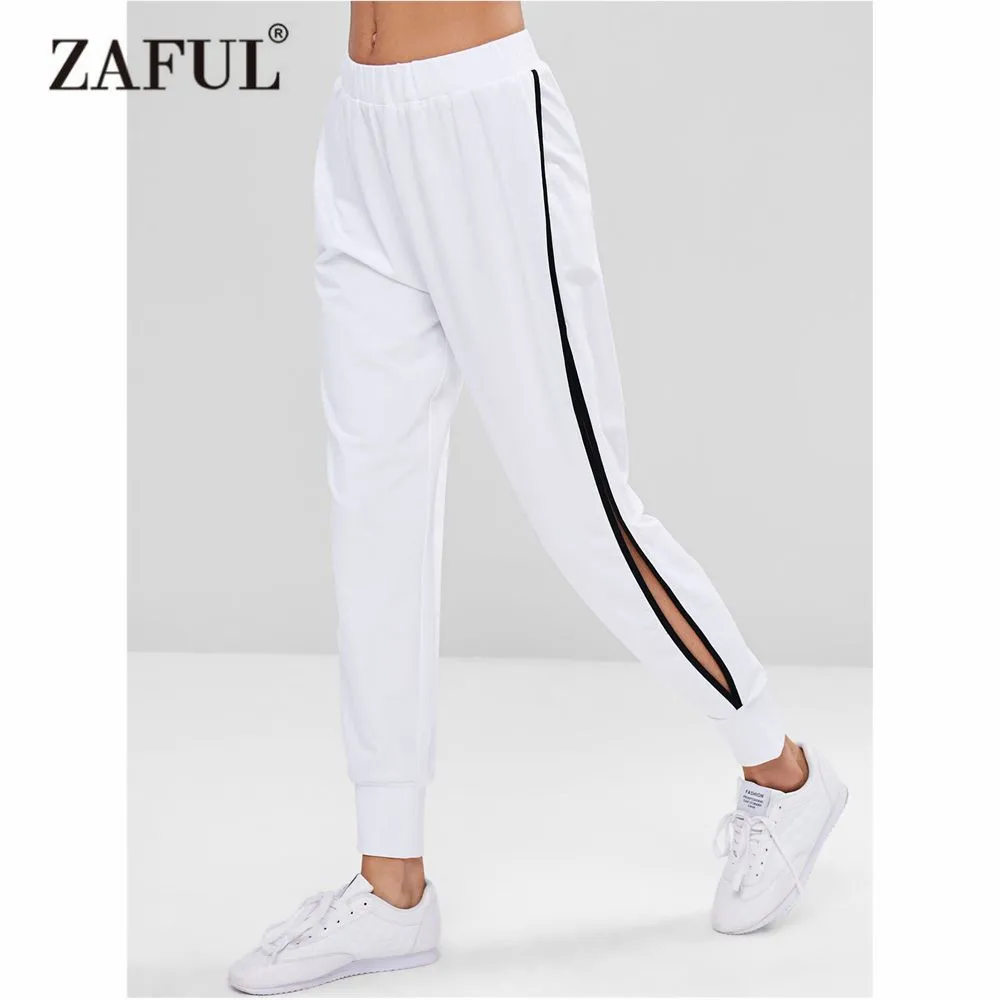 Женские Штаны Для Йоги ZAFUL штаны для пробежек с разрезом по бокам в полоску