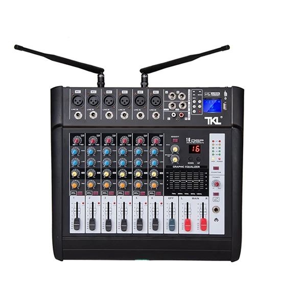 Mixer TKL контрольно-6-канальный микшерный пульт с Мощность усилитель Беспроводной микрофон эффектор конференции Запись микшерная этап караоке Bluetooth - Цвет: Mixer