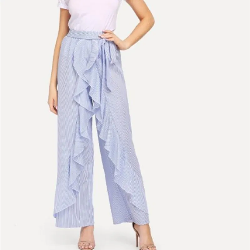 Галстук-бабочка высокая талия широкие брюки для женщин с поясом оборками длинные