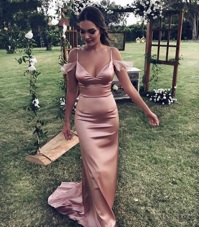 

Женское вечернее платье с V-образным вырезом, шелковое атласное платье-Русалка на бретелях-спагетти для выпускного вечера, 2021