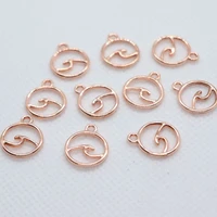 50pcs alloy rose gold ocean wave charms round pendants 12x14mm diy jewelry findings