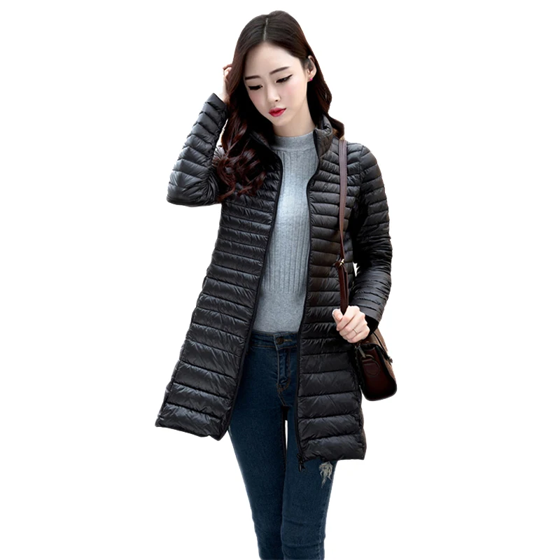 Новинка 2017 список тонкое пальто средней длины вниз Женский соединения воротник
