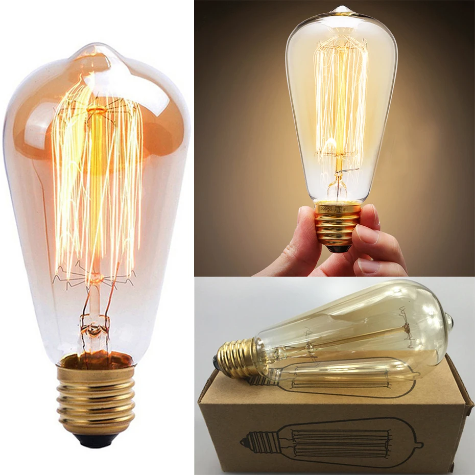 Ретро vintage edison bulb E14/E27 40 w 110 v/220 В ампулы винтажная лампа Эдисона лампочка нить накаливания декоративное освещение