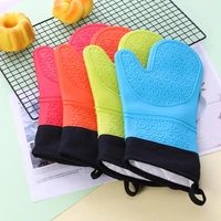 thick long waterproof heat resistant silicone glove with cotton kitchen bbq cooking baking gloves 54070