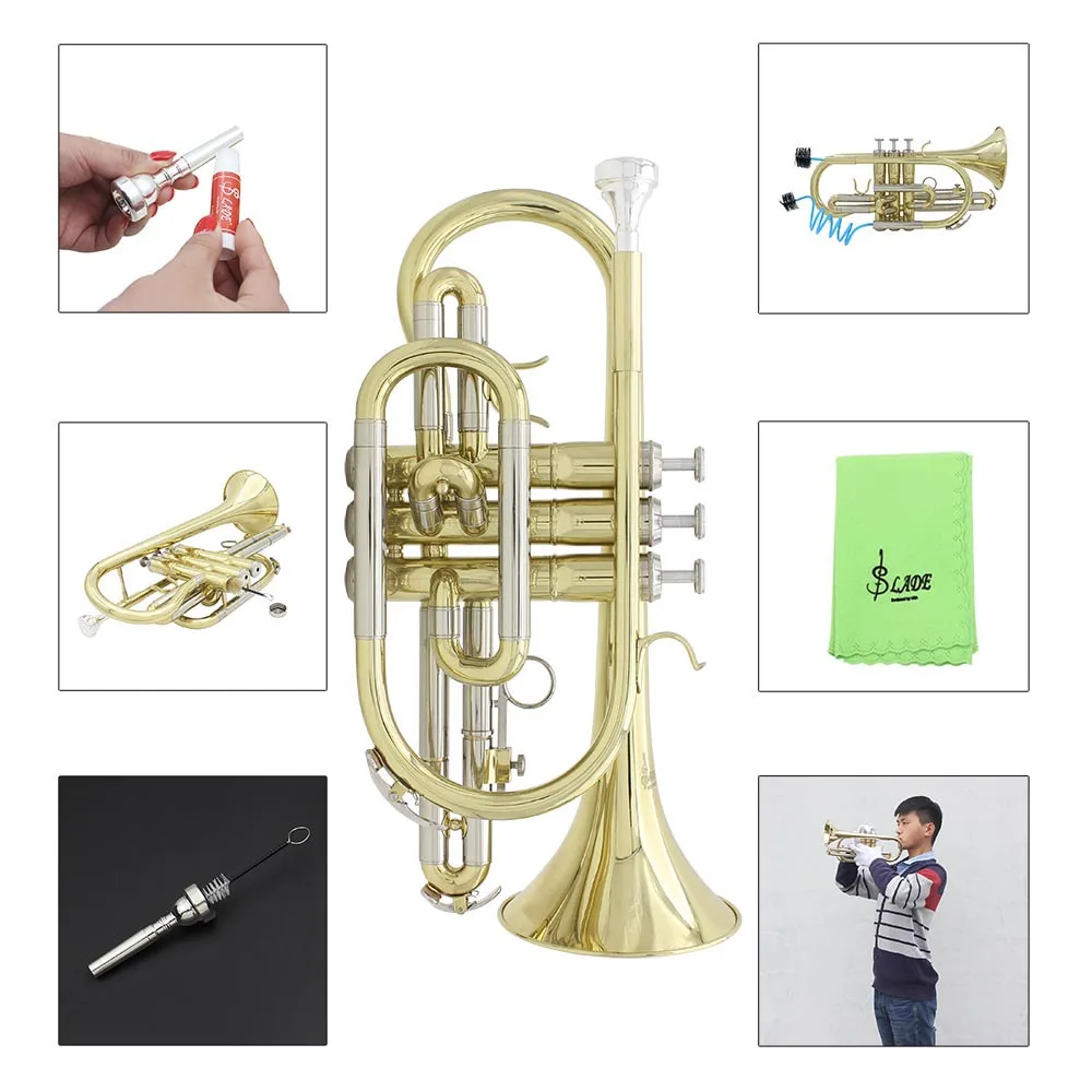 Профессиональный Bb плоский Корнеты духовых инструментов с сумкой чехол перчатки