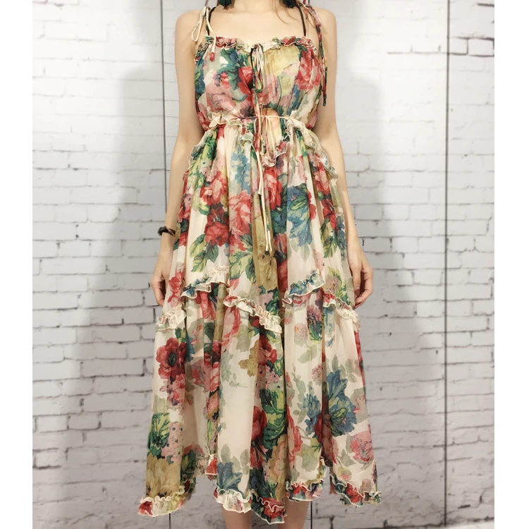 bohemian long dress 2018 trendy Women Summer boho mid-calf luxury brand Sexy Loose strap off shoulder floral ruffle | Женская одежда