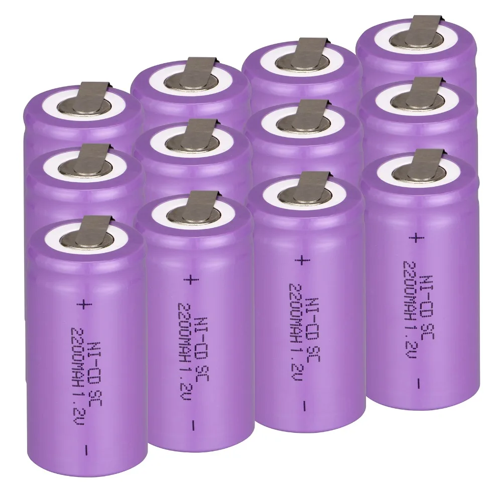

12 PCS Sub C SC battery 1.2V 2200mAh rechargeable battery Ni-Cd battery with tab 4.25*2.2cm--purple color