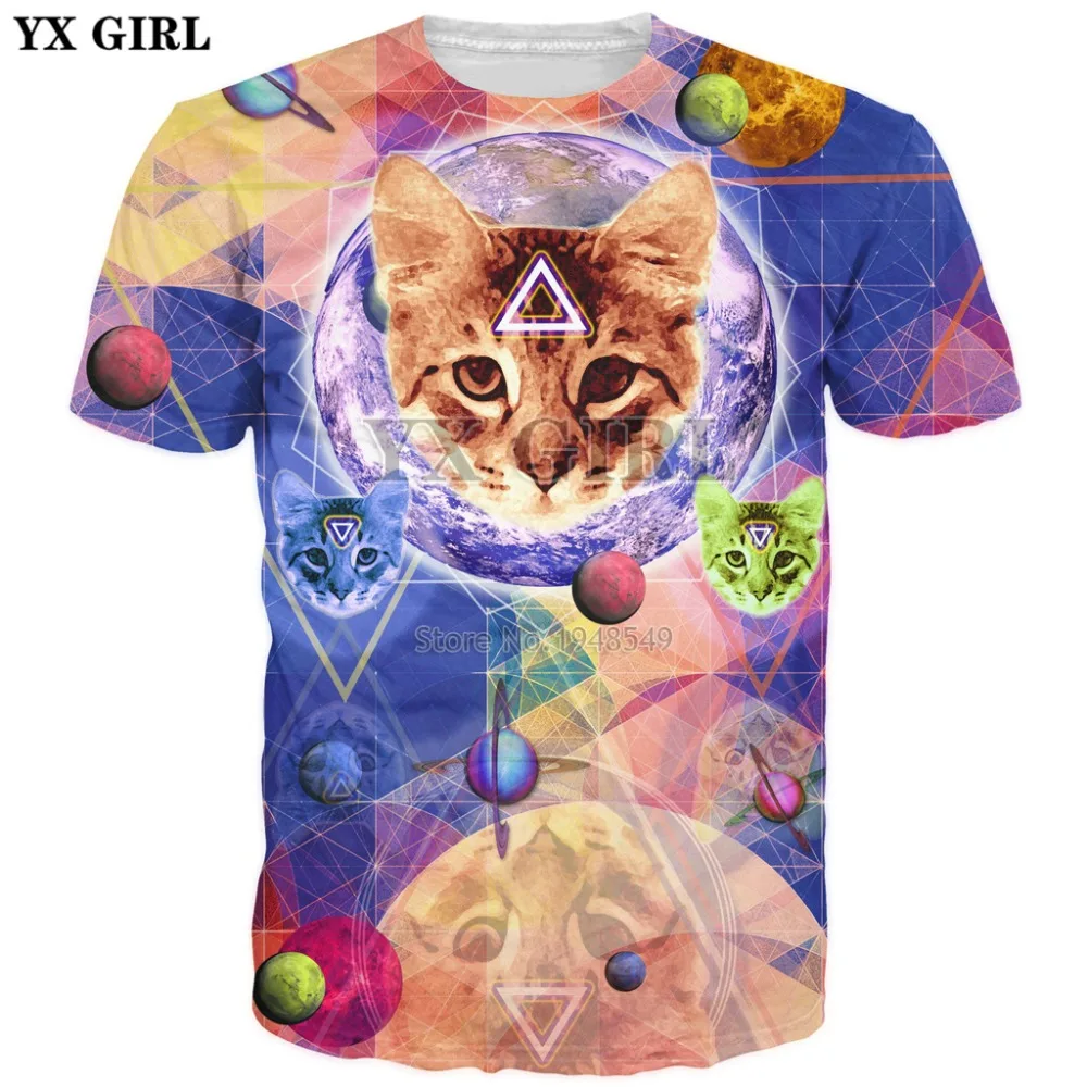 

YX GIRL 2019 Новая мода 3d Футболка мужская женская модная футболка с принтом Гео кошки Летние Стильные повседневные футболки Прямая поставка