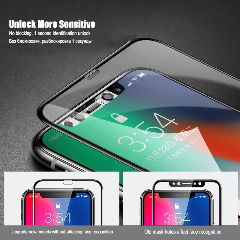 LuckGuard For iPhone X Tempered Glass 5D Full Cover Front 9H Screen Protector 6 6s 7 8 Plus iphone Film | Мобильные телефоны и