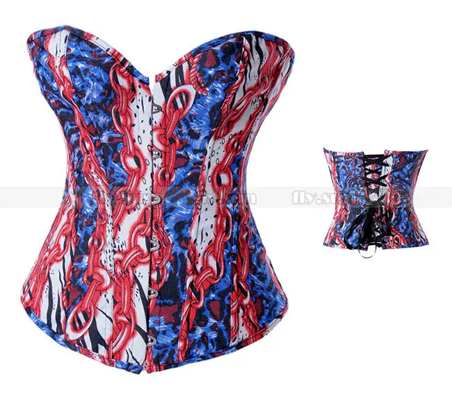 Корсет джинсовый с красной цепочкой и косточками верхняя одежда цветочным