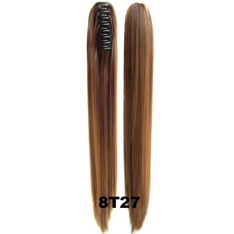 8T27 DELICE Long Straight Claw Ponytails Ombre Color Heat Resistant Synthetic Hair Pony Tails Extensions For Women - Color: 8T27