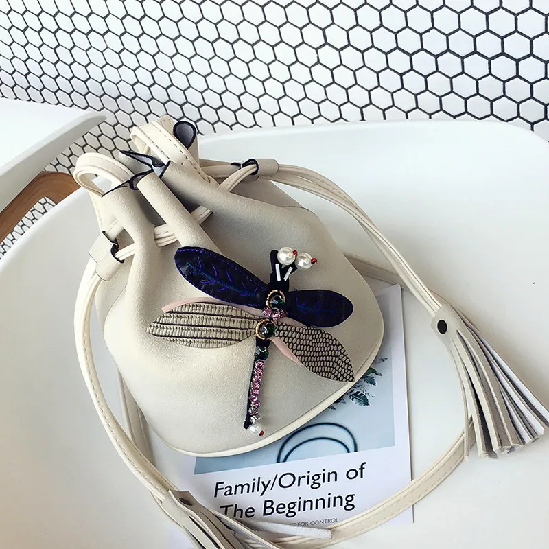 Lanso мода сумка-мешок стрекоза Дизайн женский Сумки на плечо высокое качество кожа