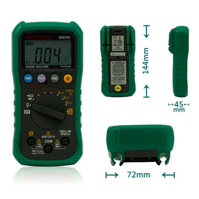 MASTECH MS8239D Цифровой Автомобильный Мультиметр и анализатор работы двигателя Dwell