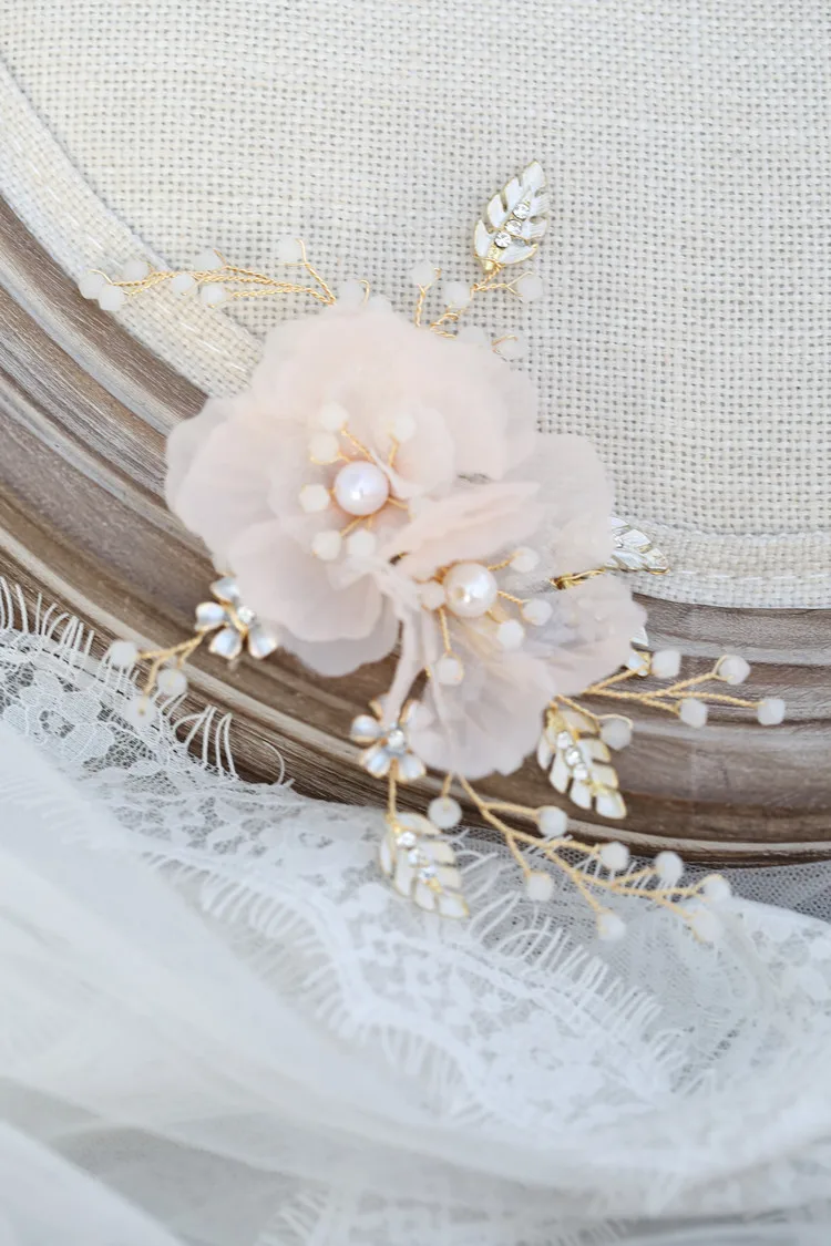 Rosebridalpark Новый розовый цветок невесты заколки для волос Свадебные Стразы опал