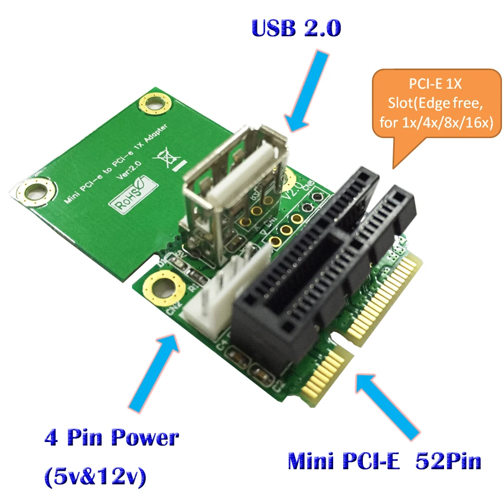 PCI E 1X до Half/Full Mini Плата USB адаптер Express интерфейсная карта с 4 контактным кабелем