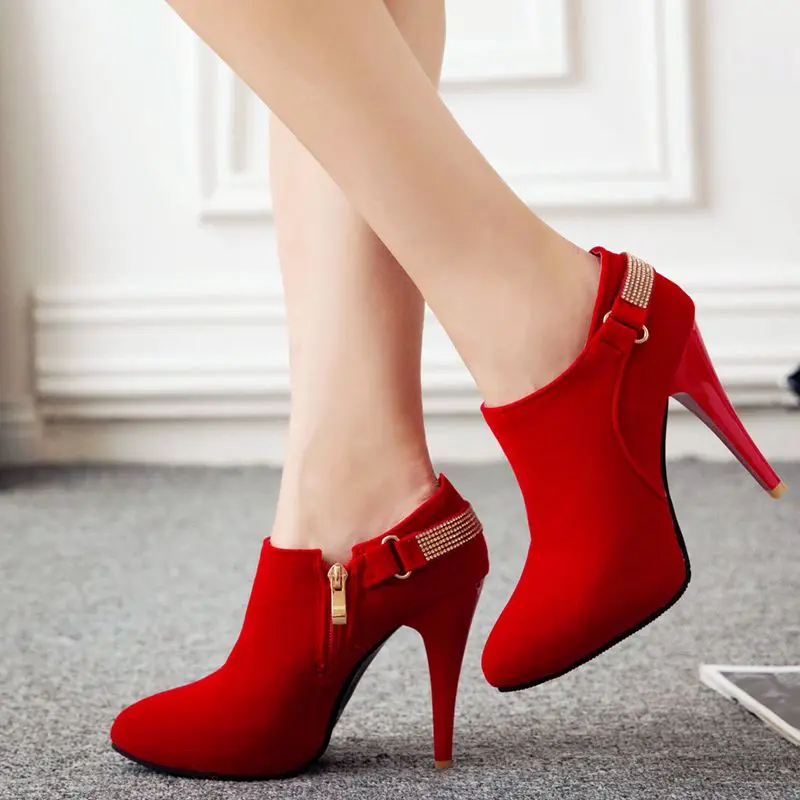 Женские короткие ботильоны на высоком каблуке с острым носком Размеры 33 50|winter