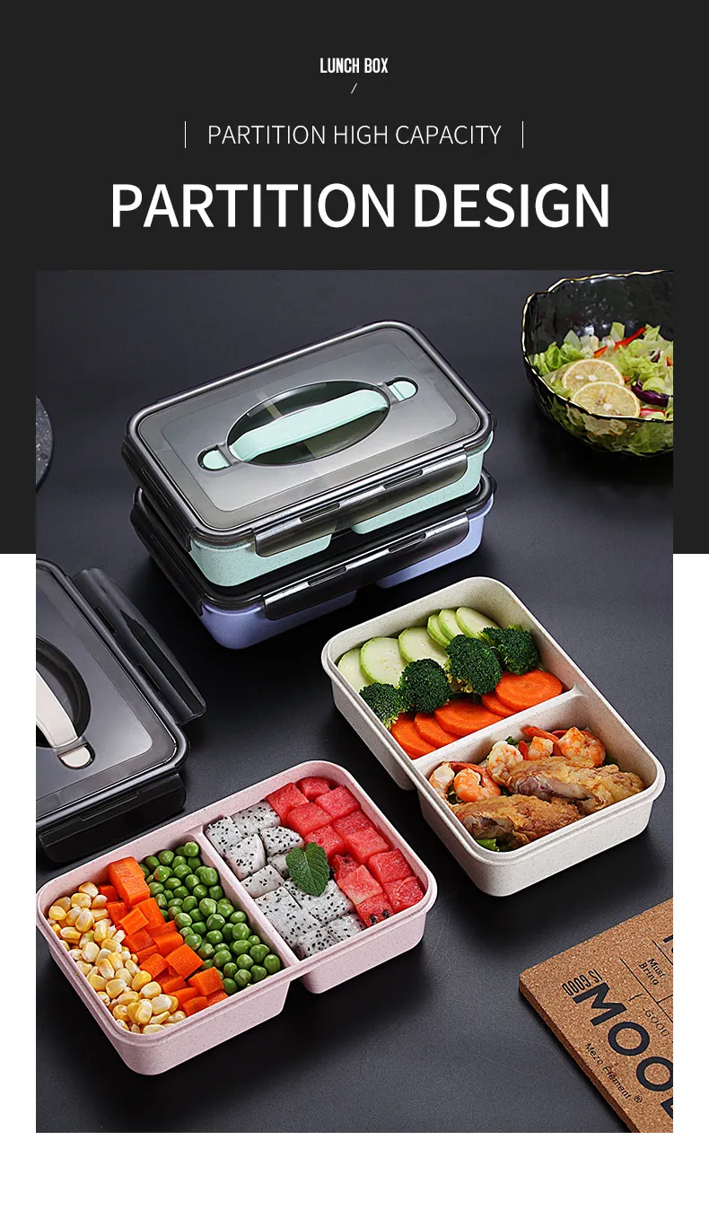 WORTHBUY, японский детский Ланч-бокс, микроволновая печь, Bento box с отделениями, пшеничная солома, Bento Ланч-бокс, герметичный контейнер для еды