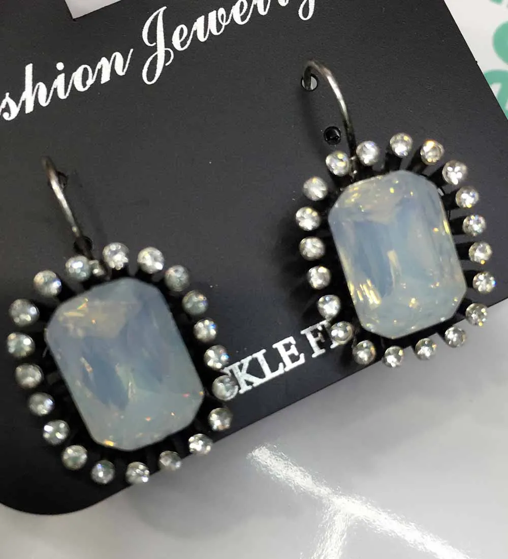 

YaYi White Opalescence Glass Rhinestone Earring Women's Fashion Ancient Silver Earrings gems Earrings For Women Girl