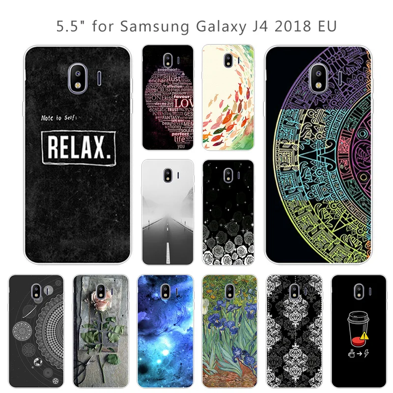 Задняя крышка для Fundas Galaxy J4 2018 J400 Coque Marbles Capa чехол 5 дюймов Samsung SM-J400F черный матовый