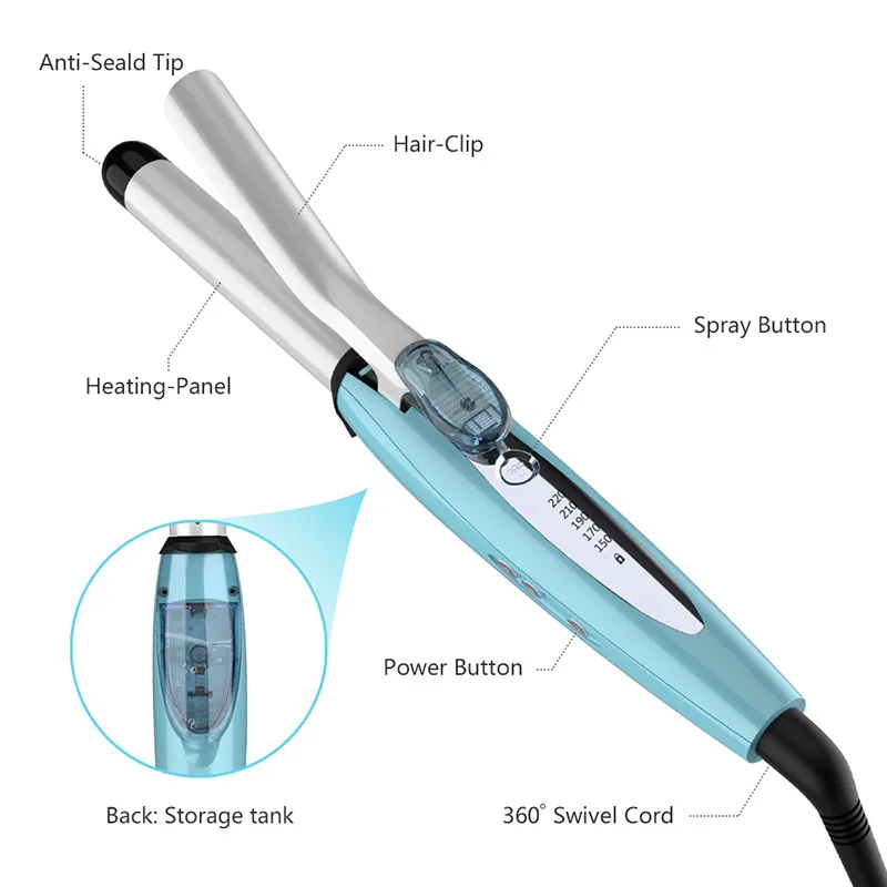 

110-240V LCD Automatic Hair Curling Iron Steam Spray Electric Hair Curler Magic Ceramic Hairdressing Styling Tool US/EU Plug