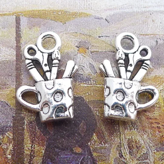 

40pcs Charm brush pot pen case pendants 15*12mm Antique silver Handmade Jewelry Making DIY Supplies European Alloy accessories