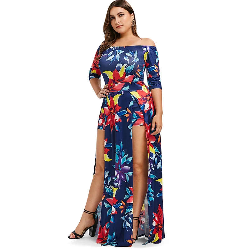 PlusMiss размера Плюс XXXL XXL, сексуальное платье с открытыми плечами и Boho Maxi Ползунки с длинным рукавом платье женские большие размеры с цветочным принтом Платья для вечеринок; сезон лето