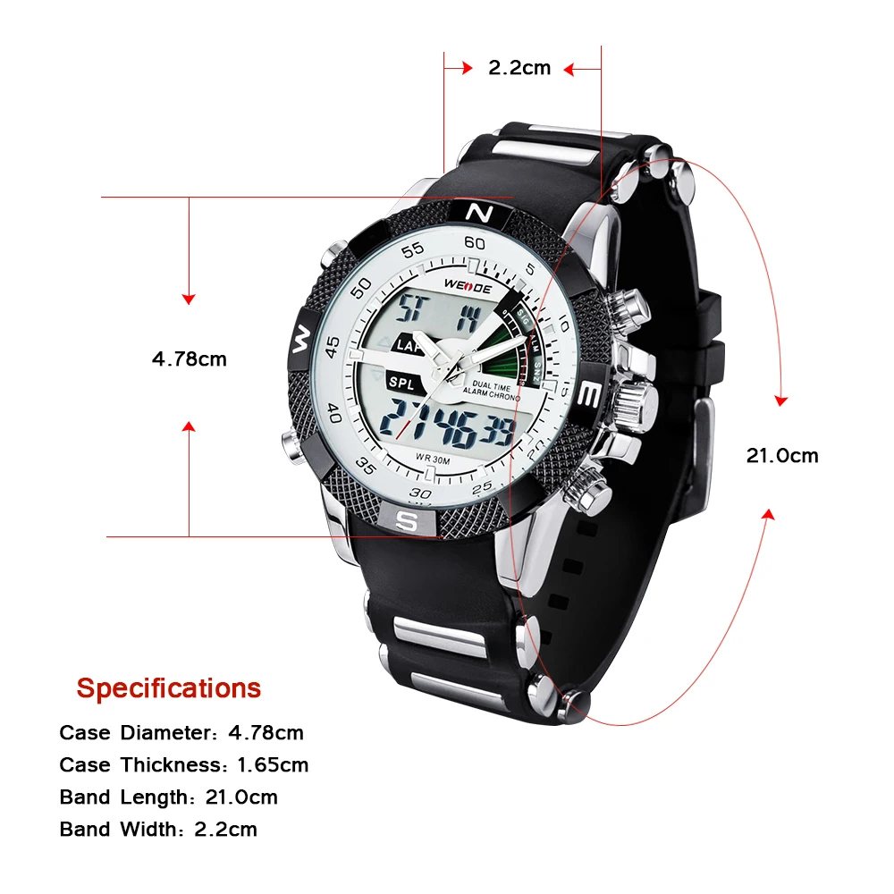 WEIDE мужские часы роскошные кварцевые спортивные цифровые водонепроницаемые