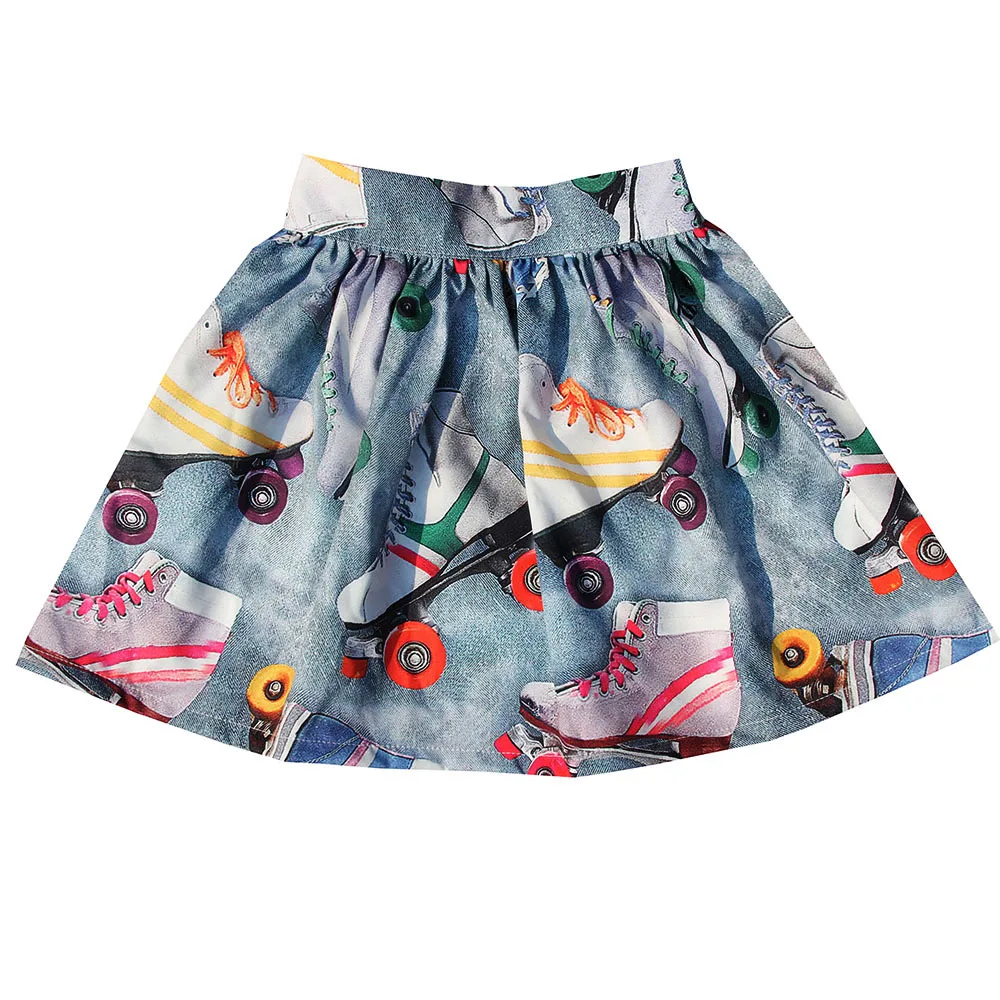 Юбка для девочек на весну и осень модная Милая юбка принцессы с принтом роликовых