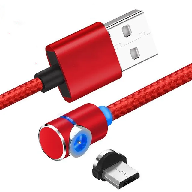 Red 90 градусов светодиодный Micro USB кабель Магнитный зарядный кабель для iPhone XR samsung Xiaomi usb type C магнитное зарядное устройство USB C кабель адаптер - Цвет: Red