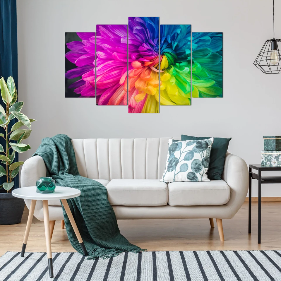 Modular HD Print Artwork Modern Poster Home Decor Wall Art 5 Pieces Pictures Abstract Flower Canvas Painting Spray | Дом и сад