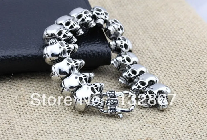 Men's Matt Finished 316L Stainless Steel Skull Bracelet Chain Punk Jewelry 15mm*22cm | Украшения и аксессуары