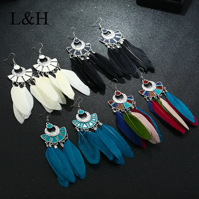 

2019 Fashion Female Earrings Bohemia Handmade Tassel Earrings Vintage Feather Drop Dangle Earrings For Women Party Jewelry Gift