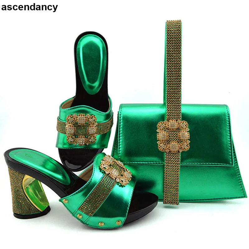Latest African Wedding Italian Shoe and Bag Sets Decorated with Rhinestone Plus Size Shoes Women Heel Elegant Crystal | Обувь