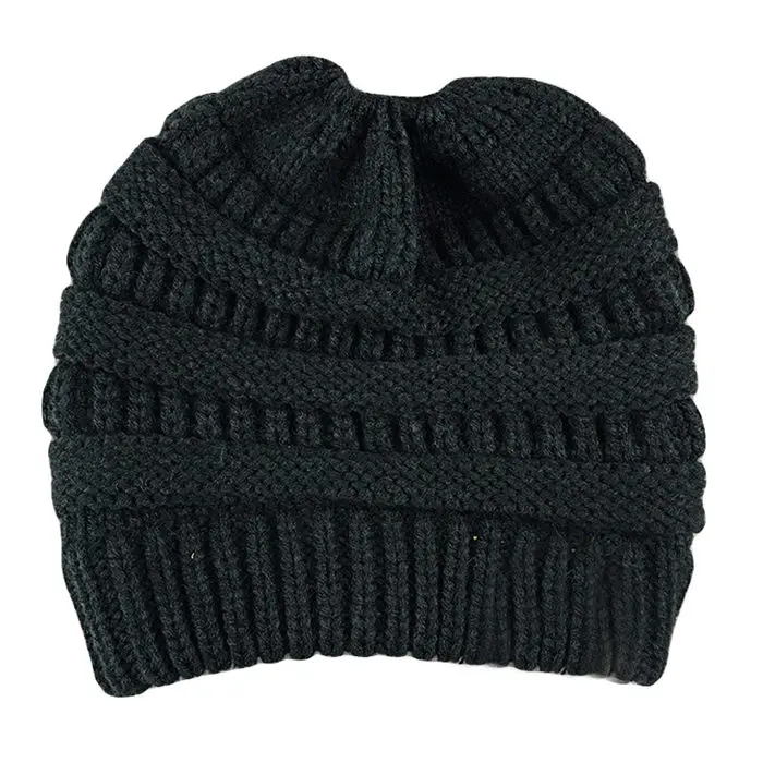 Gorro de punto para mujer gorro de invierno con cola de caballo touca beanie toca chapeu зимние женские головные уборы для женщин - Color: Black