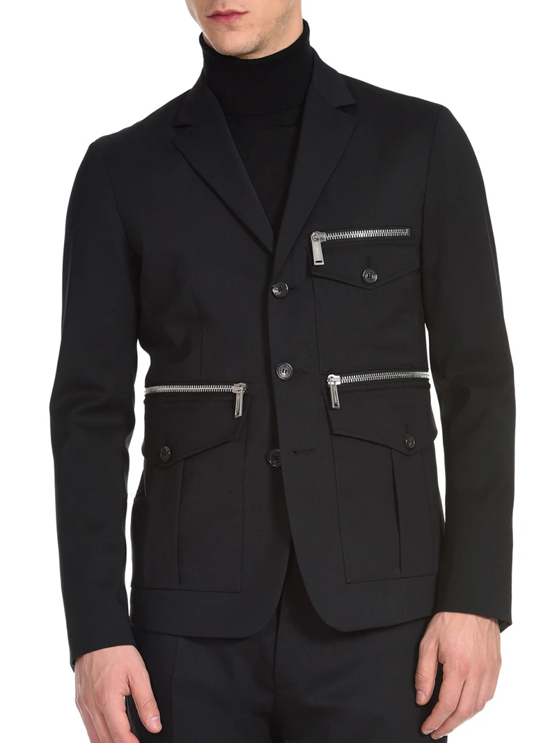 

XS-5XL 2019 Men's new fashion Hair Stylist fashion walk-show Zipper multi-pocket Suit jacket plus size singer costumes