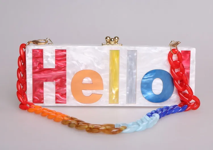 Серия для девочек, с надписью Hello, жемчужно-белая, с красочной акриловой коробкой Hello, женская сумка на плечо, для путешествий, пляжа, летние сумки, женские сумки