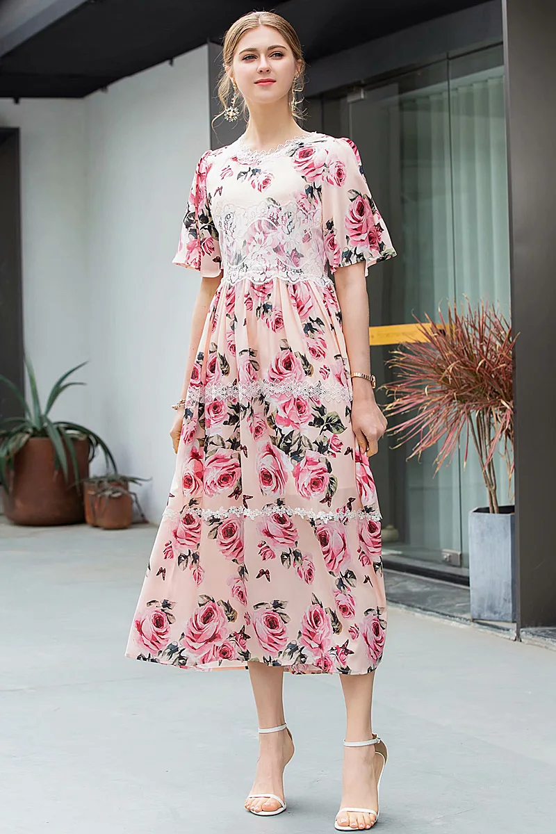 Длинное платье Высокое качество Лето г. новые женские вечерние Boho пляжные пикантные Винтаж Элегантный шик шифон печати кружево