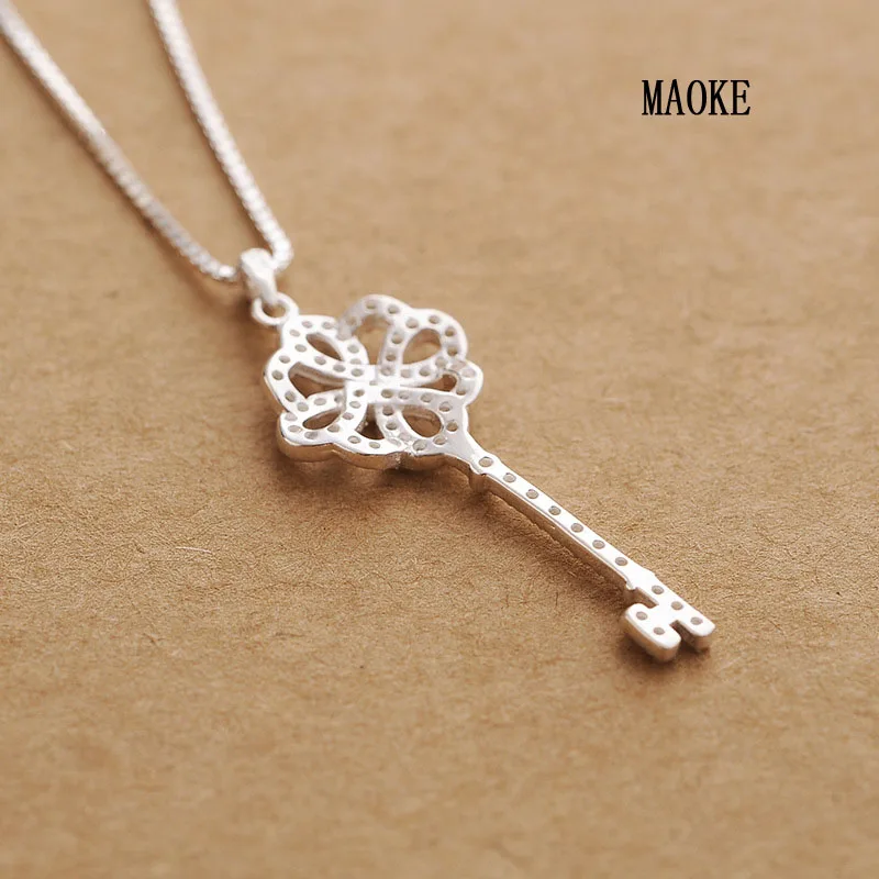 

S925 Sterling SV Korean Key Sweater Necklace for Women's Fashion Gifts