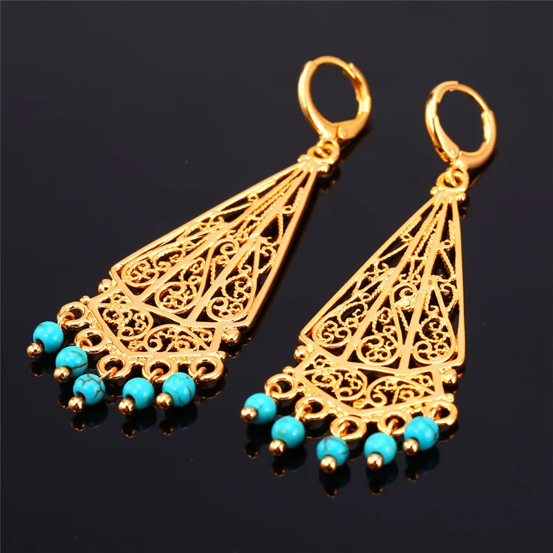 U7 Серьги С Бирюзой Для Женщин Богемия Ювелирные Изделия Позолоченные Турецкие