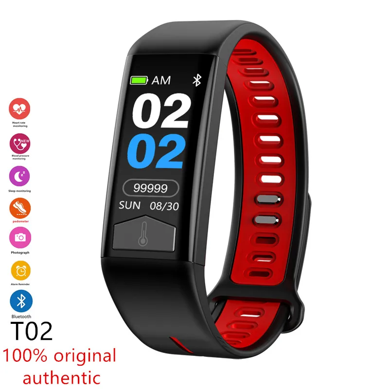 T02 смарт-Браслет фитнес-трекер IP68 водонепроницаемый браслет сердечный ритм ЭКГ