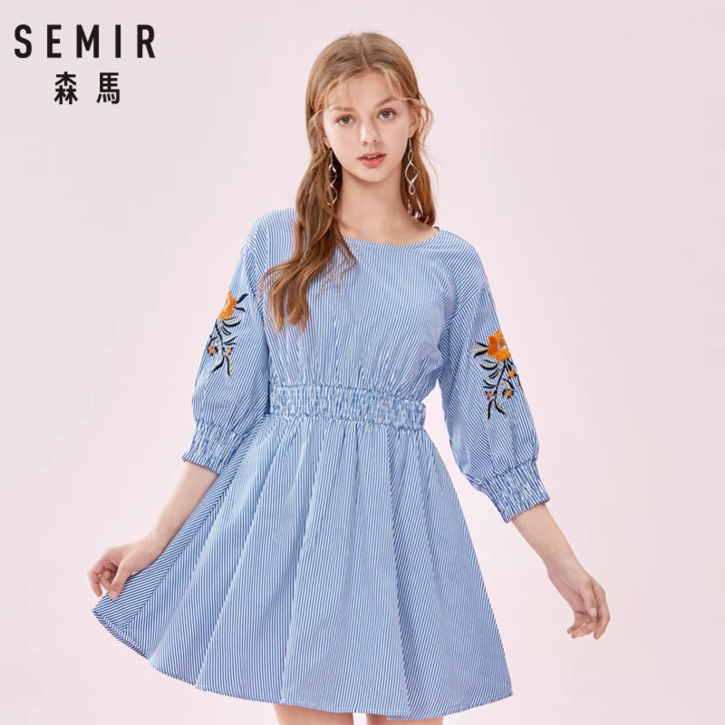 SEMIR женское расклешенное платье из 100% хлопка с длинным рукавом цветочной