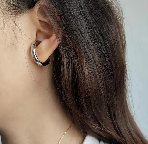 1 pcs silver SHANICE Big Round Circle Thick Hoop 925 Sterling Silver No Pierced Ear Clip Without Puncture Earring For Men Women Jewelry - Окраска металла: 1 pcs silver