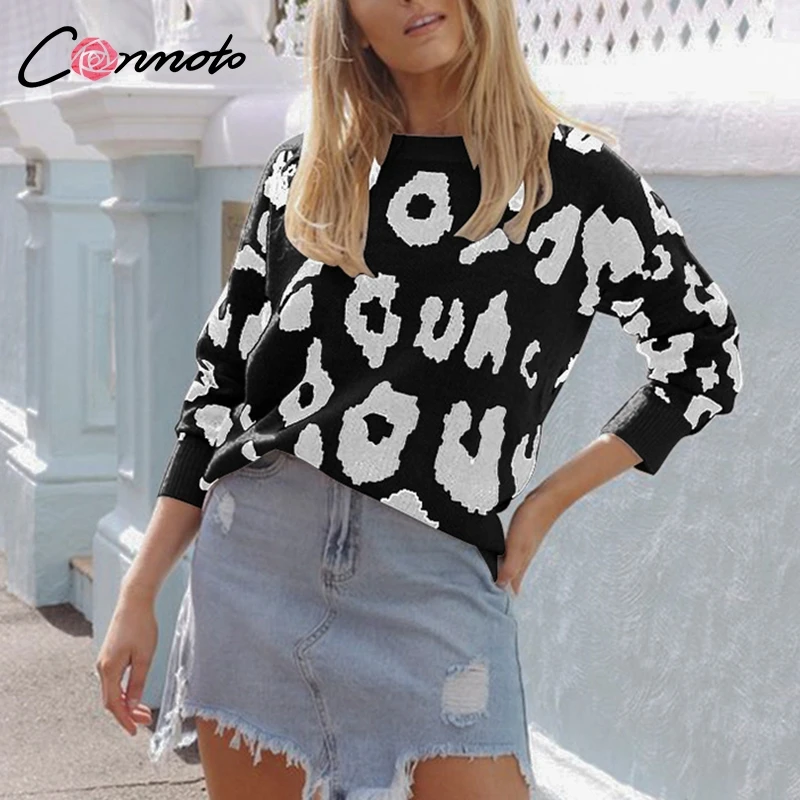 Conmoto 4 Colors Winter Knitwear Women Sweaters Leopard Casual Knitted Sweater Pullovers Feminino Mujer Jumpers | Женская одежда