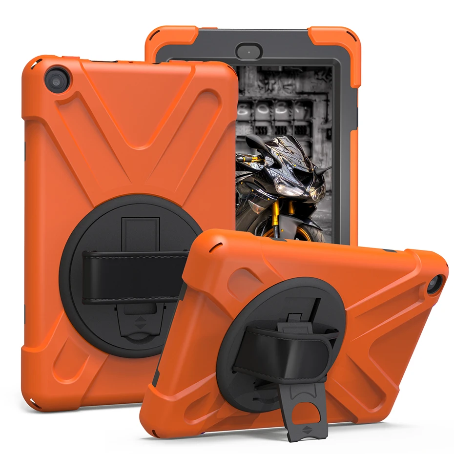 Вращающийся на 360 градусов чехол-подставка для Amazon Kindle Fire HD 8 HD8 с ремешком на руку противоударный мягкий силиконовый защитный чехол
